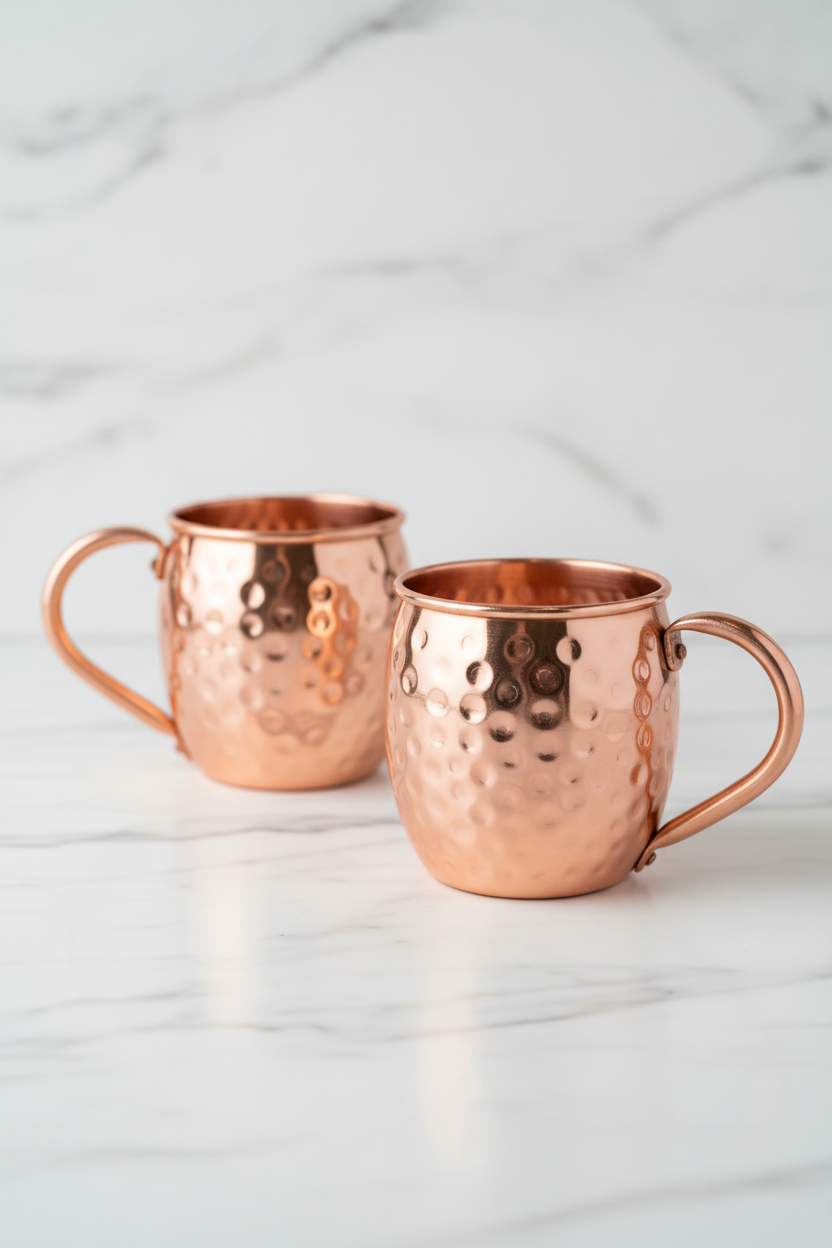 Pure Copper Moscow Mule Mugs – Set of 2 | Hammered Barrel Design