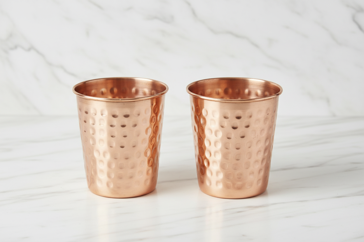 Pure Copper Hammered Glass — Set of 2 (300ml Ayurvedic Tumblers)