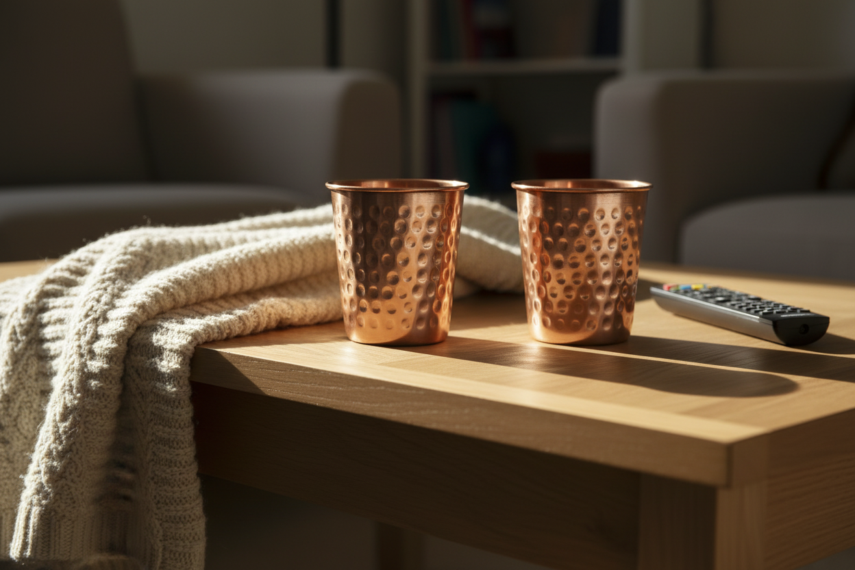 Pure Copper Hammered Glass — Set of 2 (300ml Ayurvedic Tumblers)