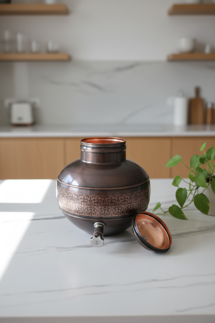 Pure Copper Water Dispenser Antique Engraved Ghada Pot