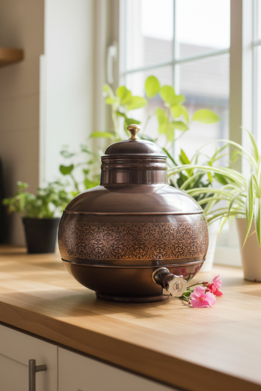 Pure Copper Water Dispenser Antique Engraved Ghada Pot