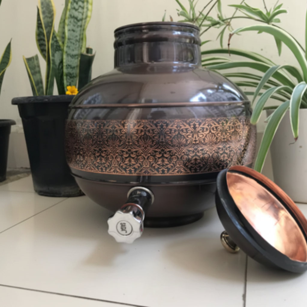 Pure Copper Water Dispenser Antique Engraved Ghada Pot
