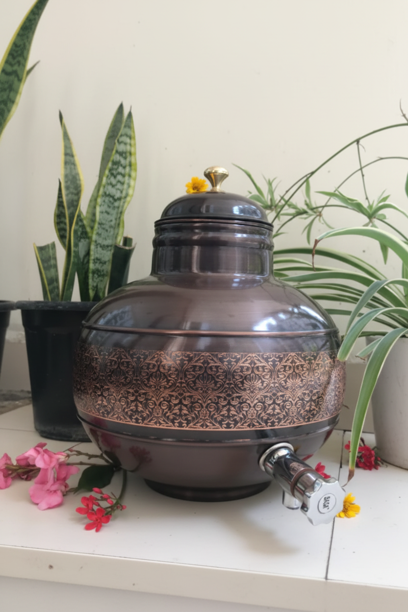 Pure Copper Water Dispenser Antique Engraved Ghada Pot