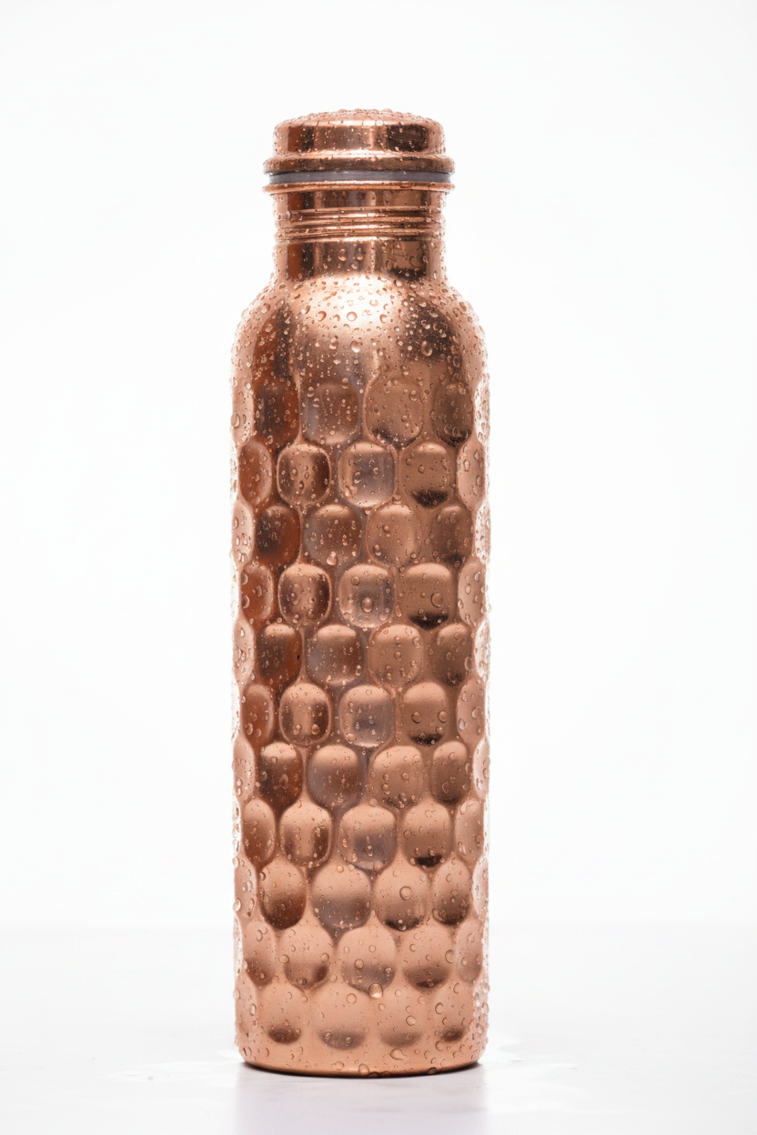 100% Pure Certified Copper Water Bottle – Heavy Brick Hammered / Honeycomb Design 1000ml