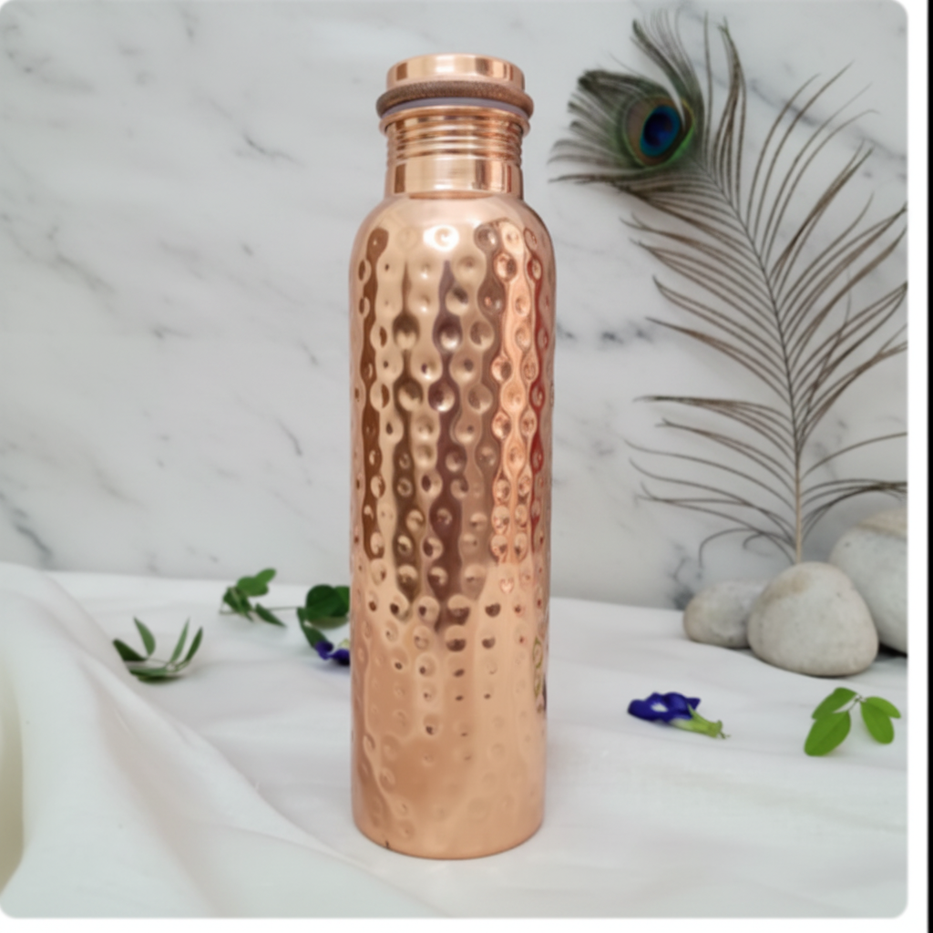 Pure Copper Hammered Bottle | Push-In Lid | 950ml | 100% Certified Copper