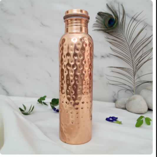 Pure Copper Hammered Bottle | Push-In Lid | 950ml | 100% Certified Copper