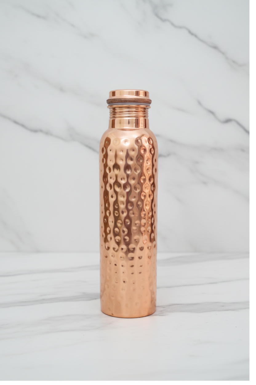 Pure Copper Hammered Bottle | Push-In Lid | 950ml | 100% Certified Copper