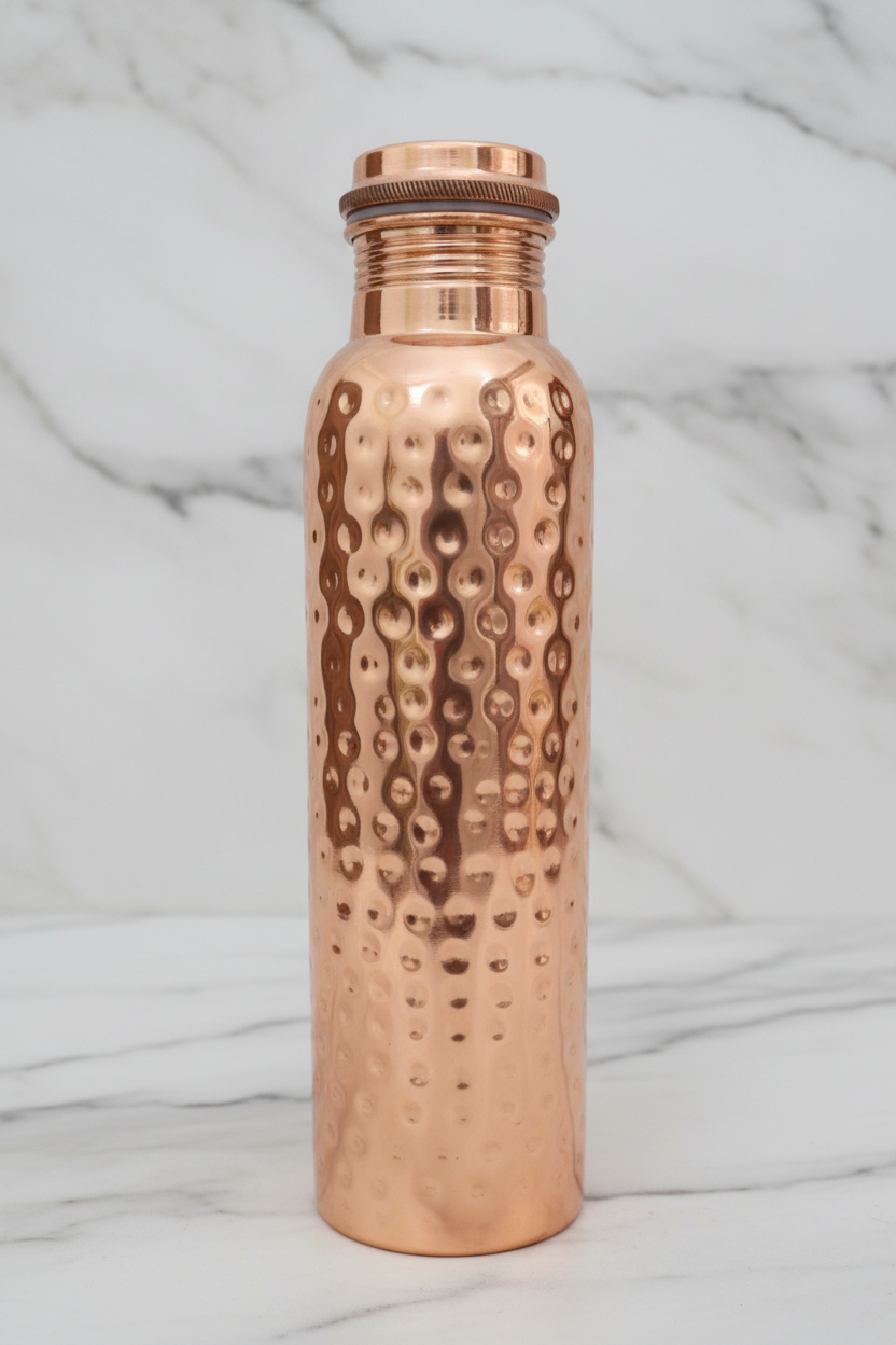 Pure Copper Hammered Bottle | Push-In Lid | 950ml | 100% Certified Copper