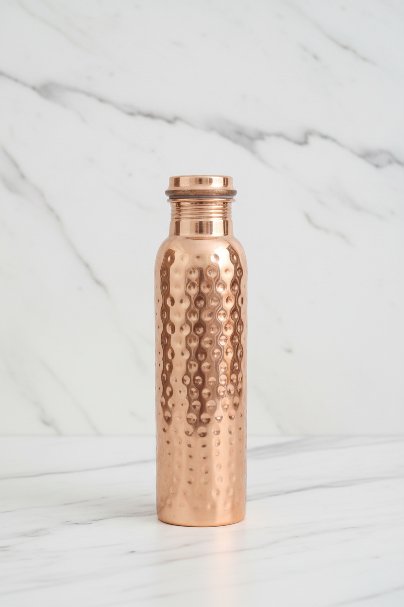 Pure Copper Hammered Bottle | Push-In Lid | 950ml | 100% Certified Copper
