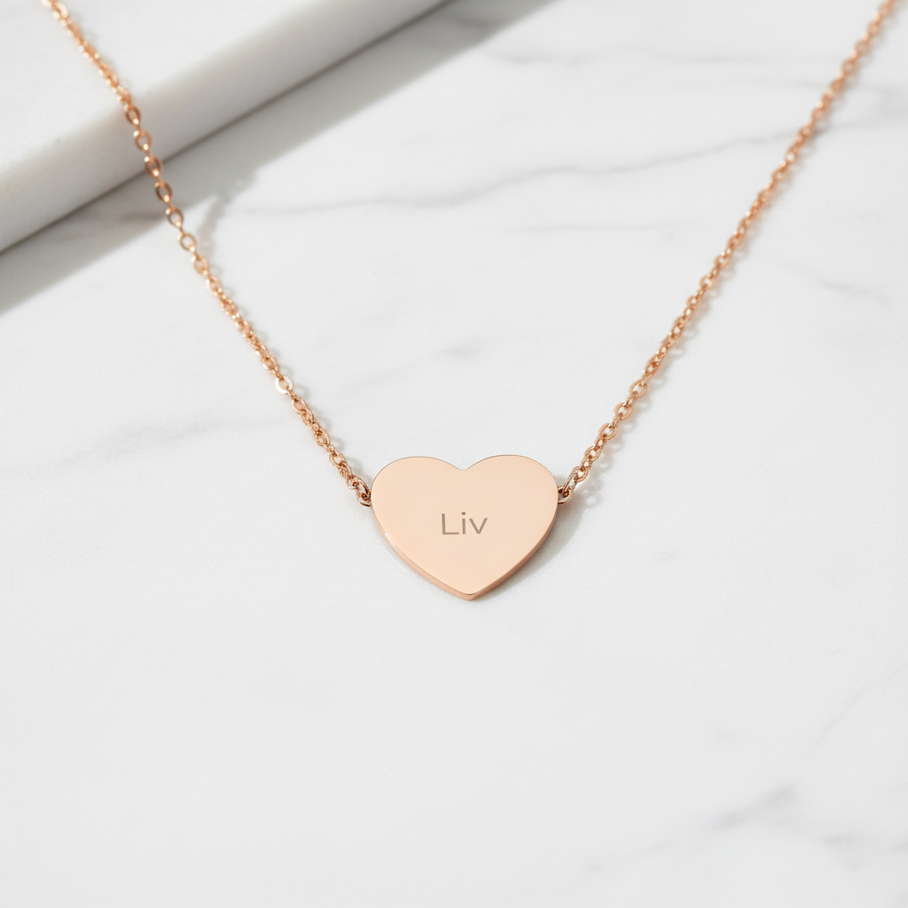 Engravable Heart Necklace — Personalized Name Pendant (Rose Gold)