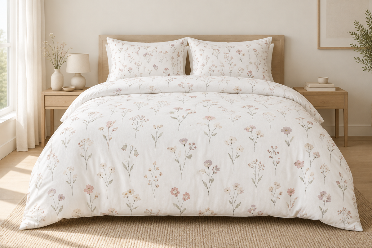 Delicate Wildflower 100% Cotton Duvet Cover Set with 2 Shams