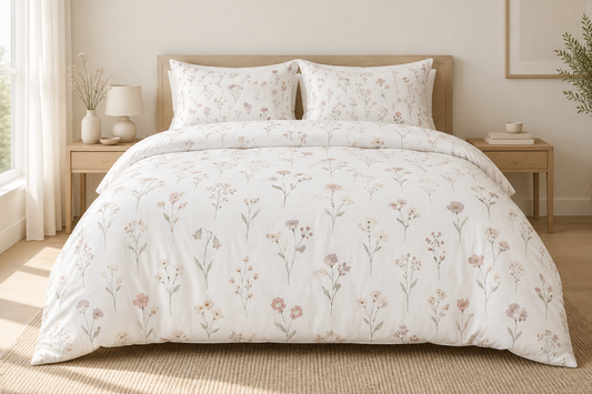 Delicate Wildflower 100% Cotton Duvet Cover Set with 2 Shams
