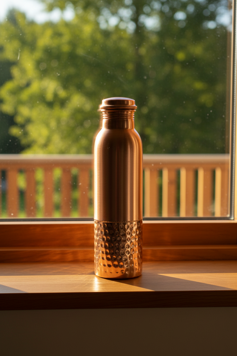 Pure Copper Water Bottle – Half Hammered Ayurvedic Design 950ml
