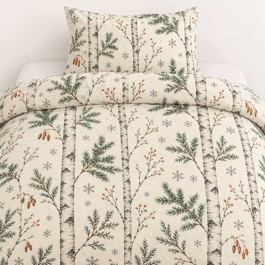 Winter Birch 100% Cotton Duvet Cover Set with 2 Shams