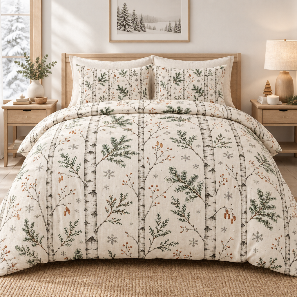 Winter Birch 100% Cotton Duvet Cover Set with 2 Shams