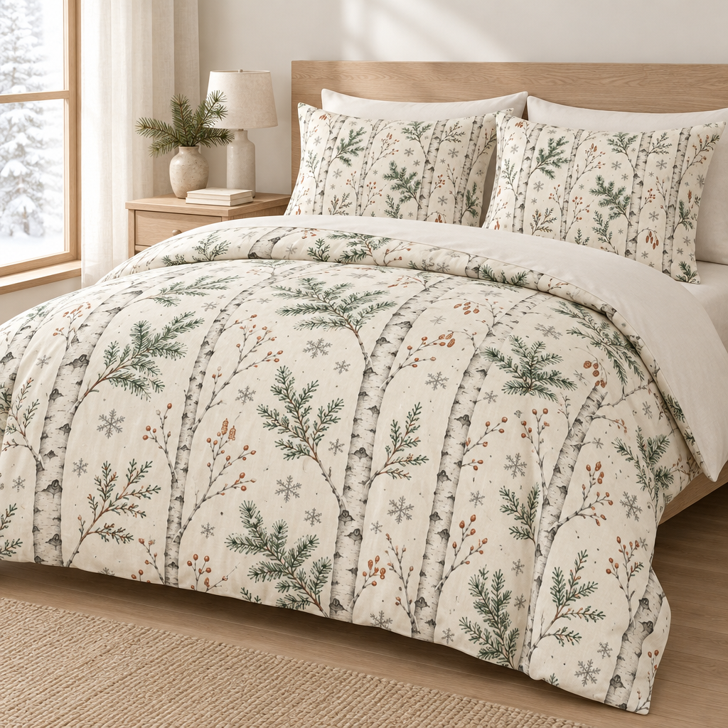 Winter Birch 100% Cotton Duvet Cover Set with 2 Shams