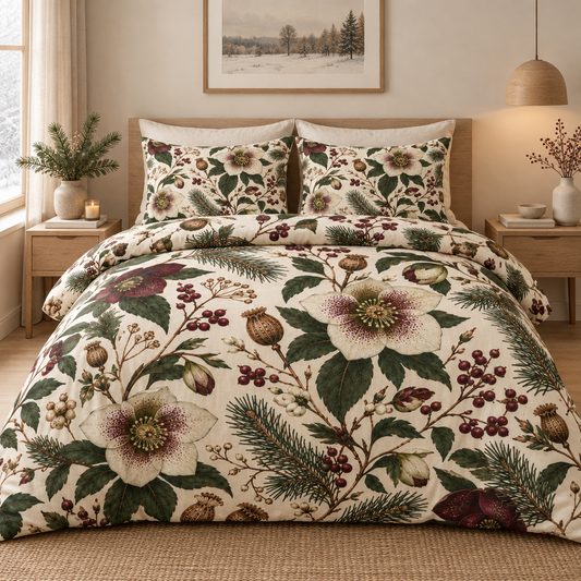 Winter Hellebore 100% Cotton Duvet Cover Set with 2 Shams