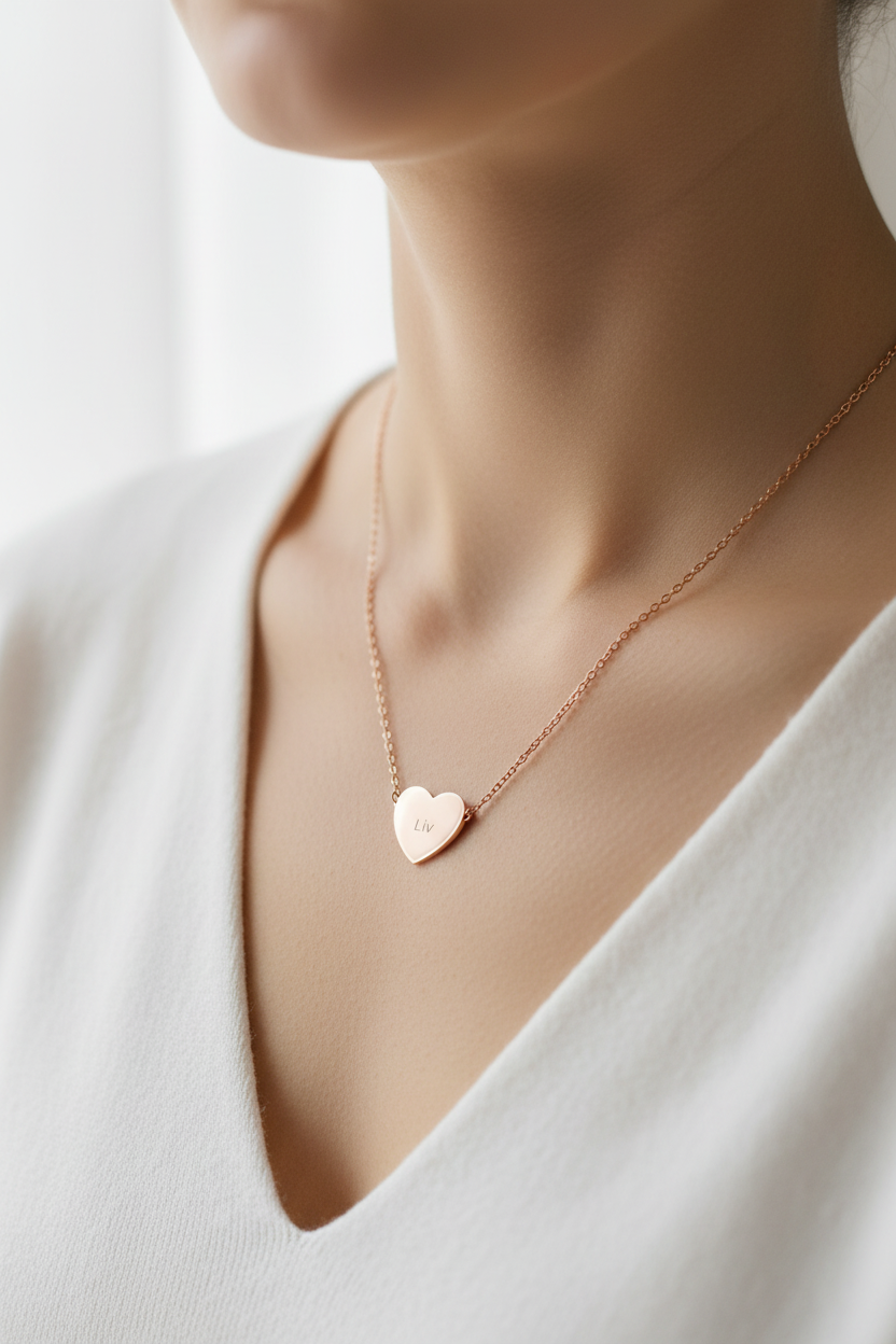 Engravable Heart Necklace — Personalized Name Pendant (Rose Gold)